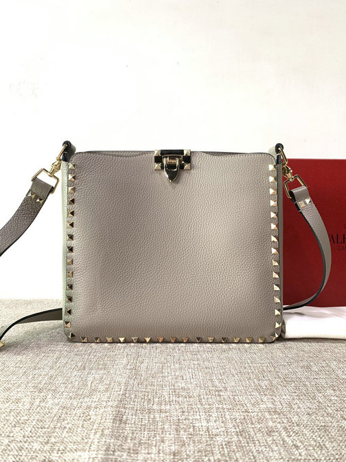 2022 Valentino Small Rockstud Hobo Bag in Grey Leather
