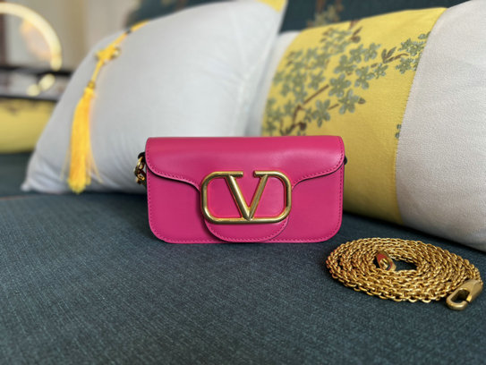2022 Valentino Small Locò Calfskin Shoulder Bag in Pink