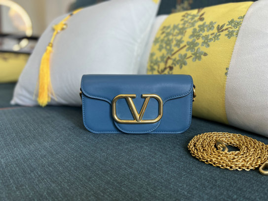 2022 Valentino Small Locò Calfskin Shoulder Bag in Blue