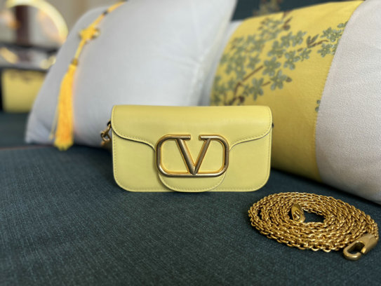 2022 Valentino Small Locò Calfskin Shoulder Bag in Yellow