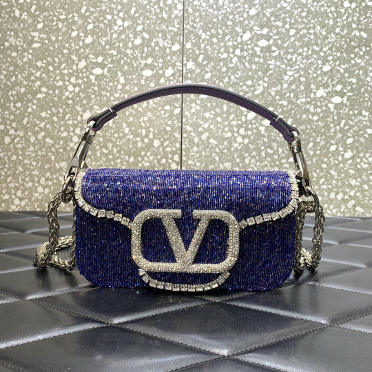 2022 Valentino Locò Embroidered Small Shoulder Bag in Lilac