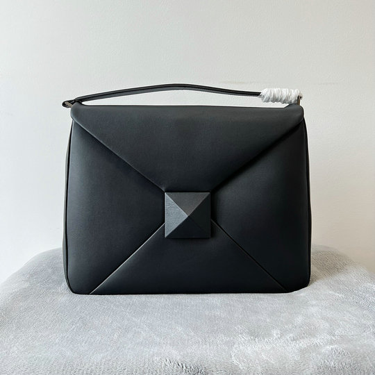 2022 Valentino One Stud Maxi Hobo Bag in black nappa leather