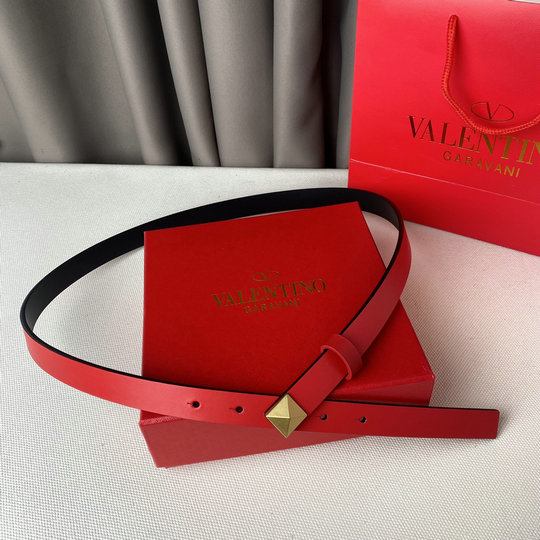 Valentino One Stud Belt in Red Calfskin Leather