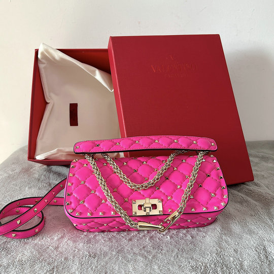 2022 Valentino Rockstud Spike Shoulder Bag in Pink PP Calfskin
