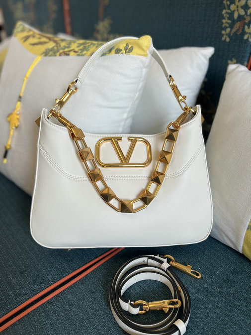 2022 Valentino Stud Sign Hobo Bag in Ivory Nappa Leather