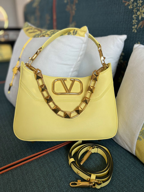 2022 Valentino Stud Sign Hobo Bag in Yellow Nappa Leather