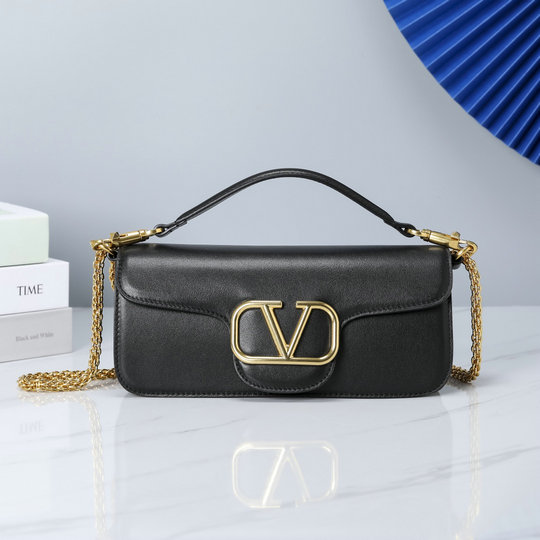 2022 Valentino VLogo Signature Shoulder Bag in Black Calfskin