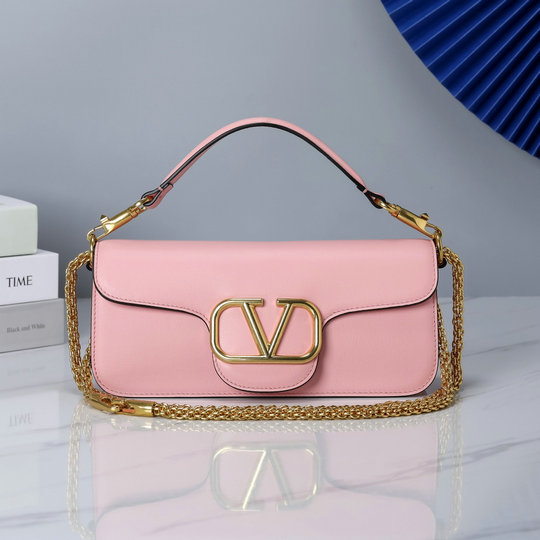 2022 Valentino VLogo Signature Shoulder Bag in Pink Calfskin