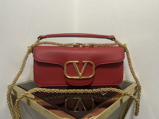 2022 Valentino VLogo Signature Shoulder Bag in Red Leather