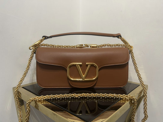 2022 Valentino VLogo Signature Shoulder Bag in Tan Leather