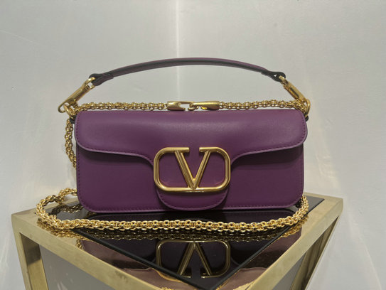 2022 Valentino VLogo Signature Shoulder Bag in Prune Leather