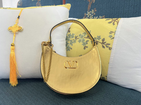 2022 Valentino VLogo Signature Hobo Bag in Antique Brass Grainy Leather