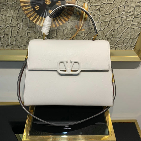 2022 Valentino Vsling Handbag in White Grainy Calfskin Leather