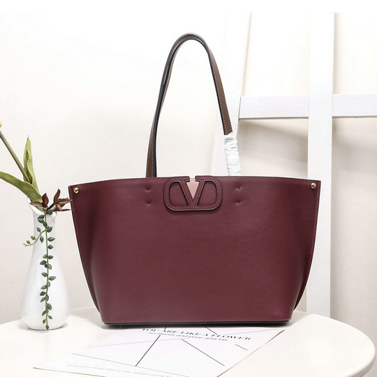 2022 Valentino Vlogo Small Tote in burgundy leather