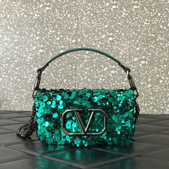 2023 Valentino Locò Small Shoulder Bag Precious Green with 3D embroidery