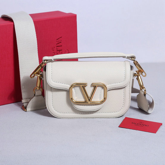 2023 Valentino Alltime Shoulder Bag in Ivory Grainy Calfskin Leather - Click Image to Close