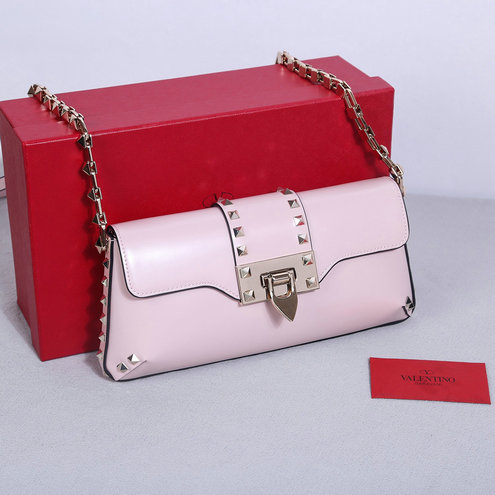 2023 Valentino Rockstud Brushed Calfskin Shoulder Bag in Rose Quartz