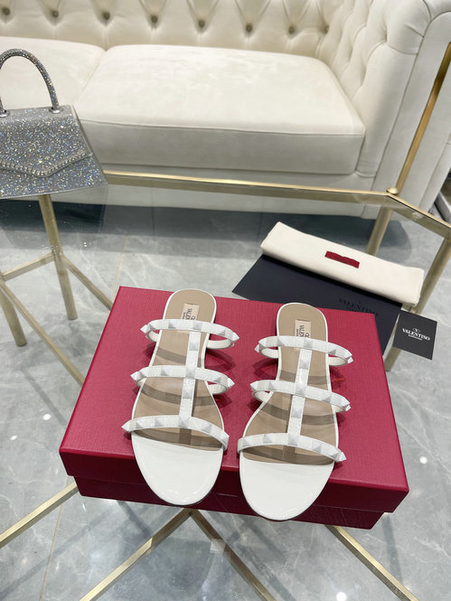 2023 Valentino Rockstud Flat Sandal in White
