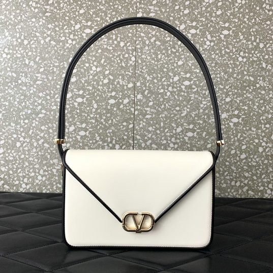 2023 Valentino Shoulder Letter Bag in Two-tone Smooth Calfskin Ivory/Black - Click Image to Close