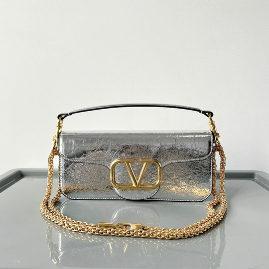 2023 Valentino VLogo Signature Shoulder Bag in Silver Leather