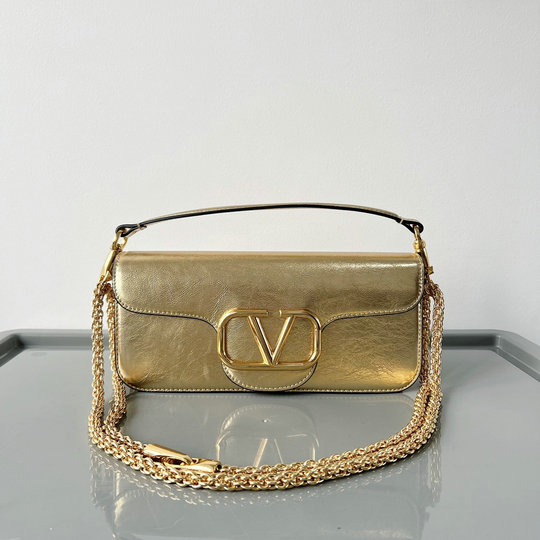 2023 Valentino VLogo Signature Shoulder Bag in Golden Leather