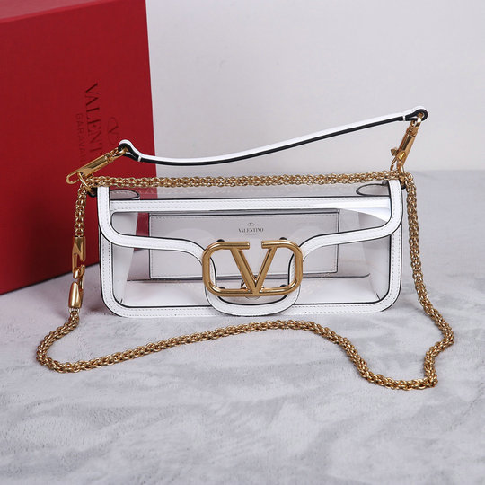 2023 Valentino Locò Shoulder Bag in Transparent Polymeric Material with white leather trim