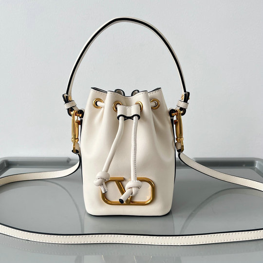 2023 Valentino Mini VLogo Signature Bucket Bag in ivory nappa leather