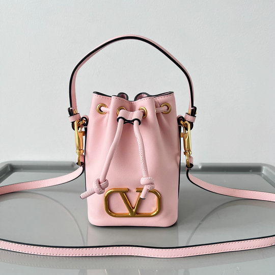 2023 Valentino Mini VLogo Signature Bucket Bag in pink nappa leather