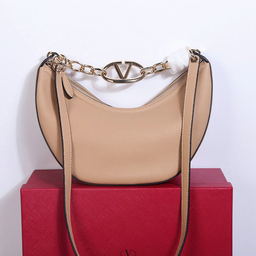2023 Valentino Moon Small Hobo Bag in Cappuccino Leather with chain