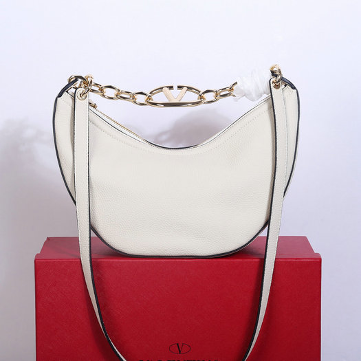 2023 Valentino Moon Small Hobo Bag in Ivory Leather with chain