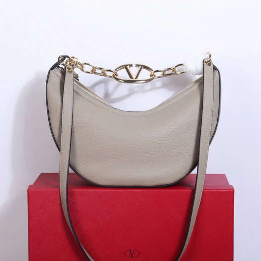 2023 Valentino Moon Small Hobo Bag in Gray Leather with chain