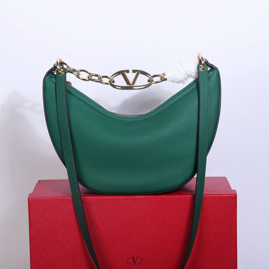 2023 Valentino Moon Small Hobo Bag in Green Leather with chain