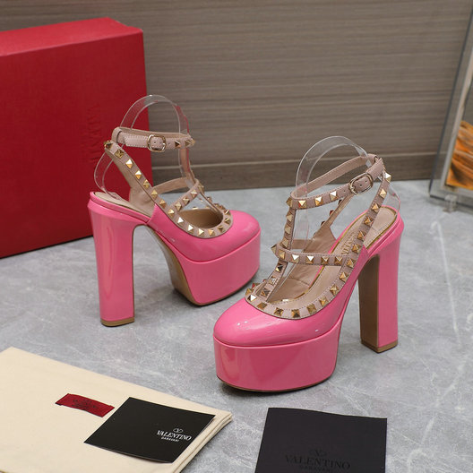 2023 Valentino Rockstud Platform Pump in Pink Patent Leather 155 mm - Click Image to Close