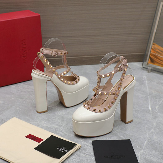 2023 Valentino Rockstud Platform Pump in Ivory Patent Leather 155 mm - Click Image to Close