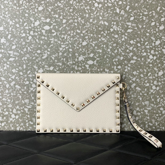 2023 Valentino Rockstud Calfskin Pouch in Ivory - Click Image to Close