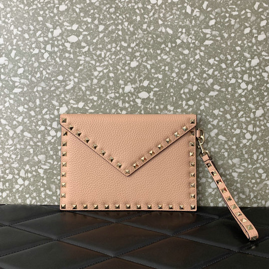 2023 Valentino Rockstud Calfskin Pouch in Nude - Click Image to Close