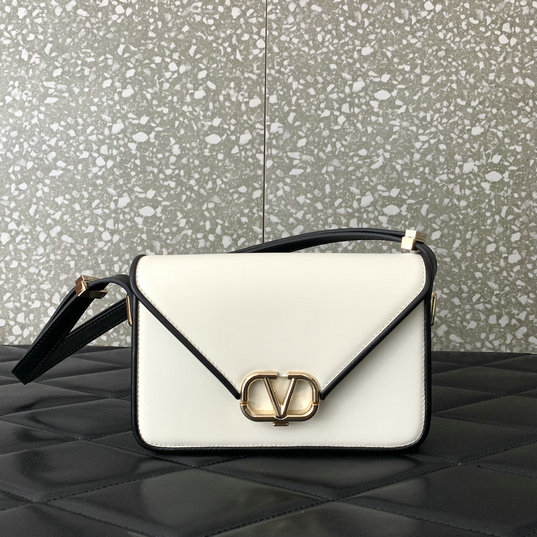 2023 Valentino Small Shoulder Letter Bag in Two-tone Smooth Calfskin Ivory/Black - Click Image to Close
