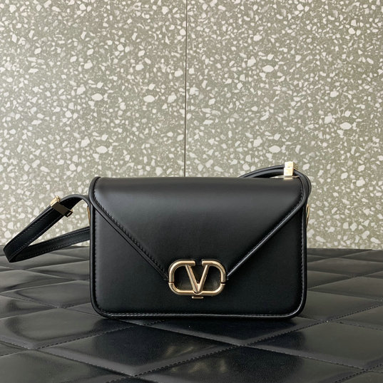 2023 Valentino Small Shoulder Letter Bag in Black Smooth Calfskin