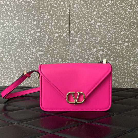 2023 Valentino Small Shoulder Letter Bag in Pink PP Smooth Calfskin