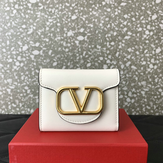 2023 Valentino Small Locò Wallet in Ivory Calfskin