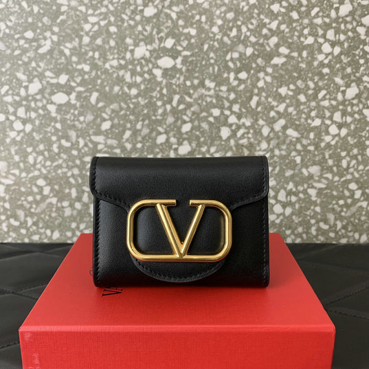 2023 Valentino Small Locò Wallet in Black Calfskin