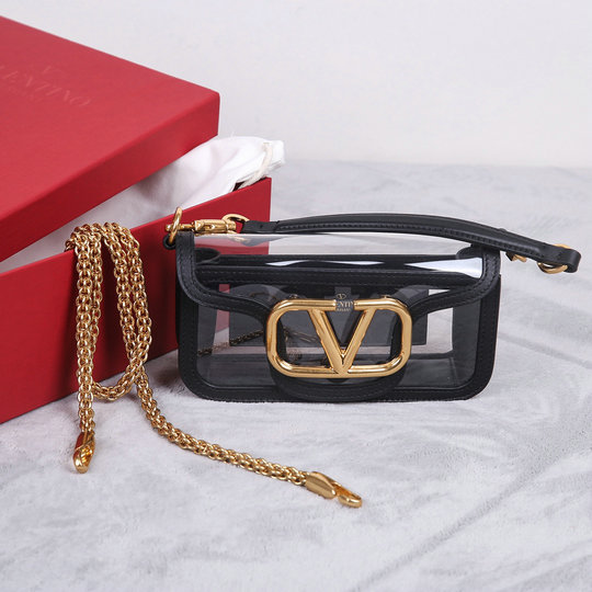 2023 Valentino Small Locò Shoulder Bag in Transparent Polymeric Material with black leather trim