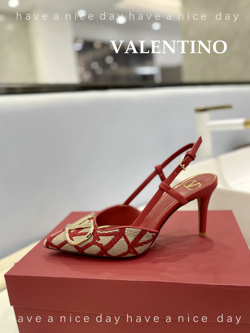 2023 Valentino Signature Slingback Pump 8cm in Beige/Red Toile Iconographe - Click Image to Close