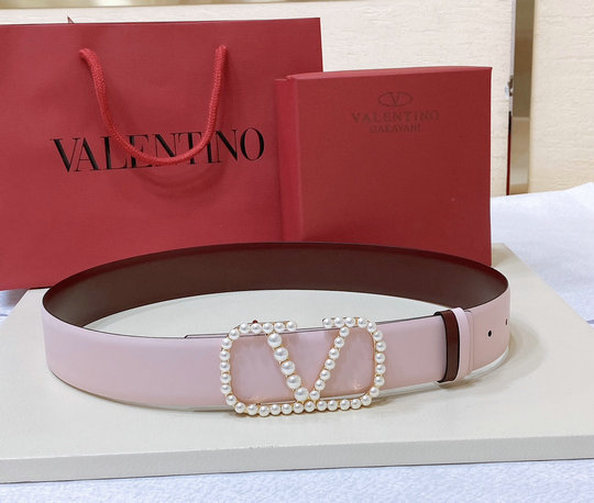 2023 Valentino VLogo Signature Reversible Belt in water lilac calfskin with pearls