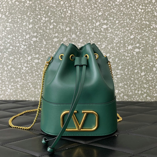 2023 Valentino VLogo Signature Mini Bucket Bag in green nappa leather