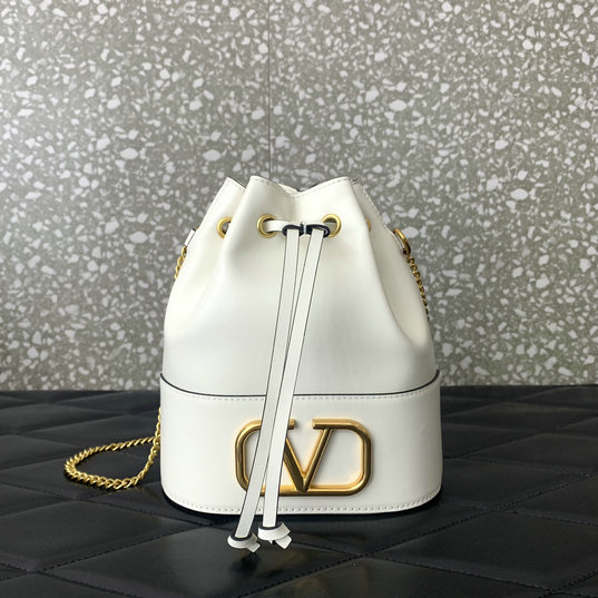 2023 Valentino VLogo Signature Mini Bucket Bag in ivory nappa leather