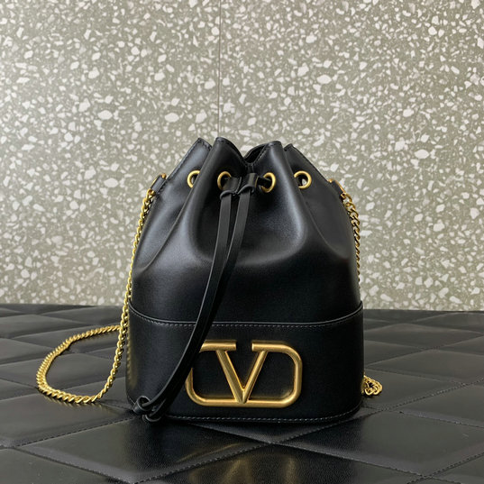 2023 Valentino VLogo Signature Mini Bucket Bag in black nappa leather