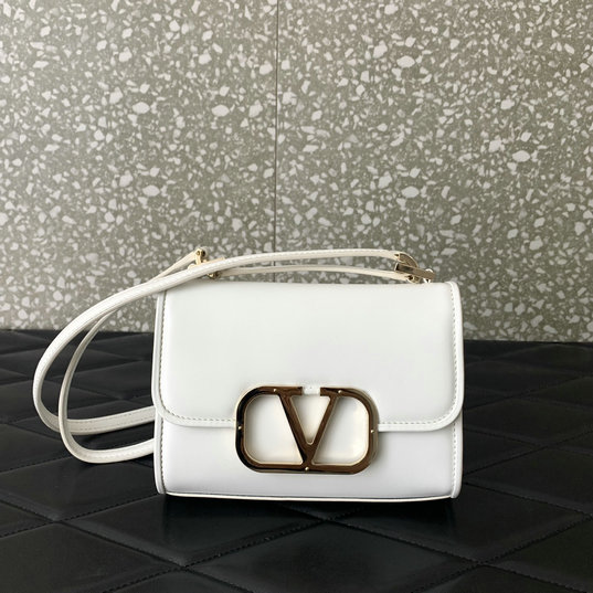 2023 Valentino Small VLogo Type Shoulder Bag in Ivory Calfskin