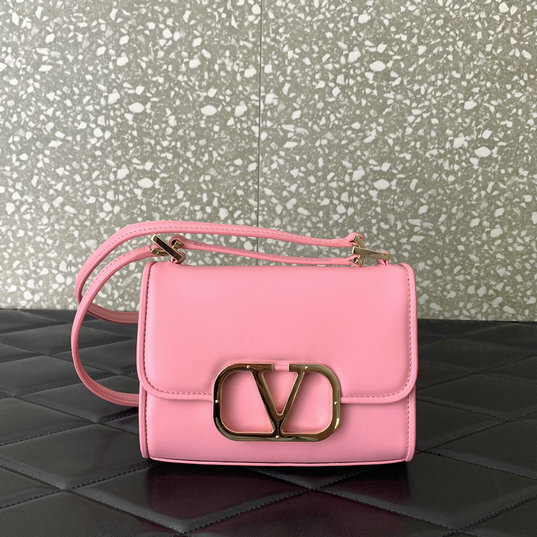 2023 Valentino Small VLogo Type Shoulder Bag in Pink Calfskin