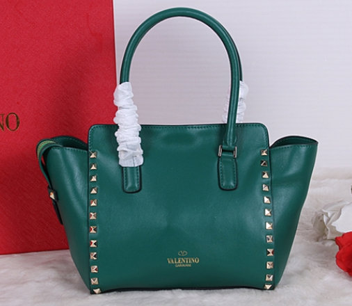 Valentino 2015 Rockstud Small Double Handbag Tote Green